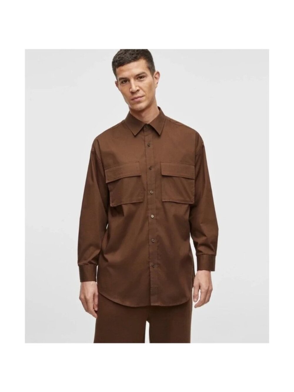 NWT Mode Of One Mens' Long Sleeve Button-Front Shirt Brown Size L Utility Work